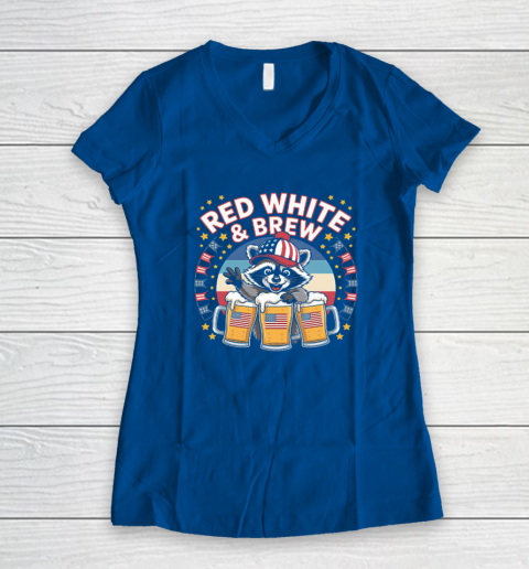 Funny Raccoon red white and brew Independence Day 4th of July Women's V-Neck T-Shirt 5
