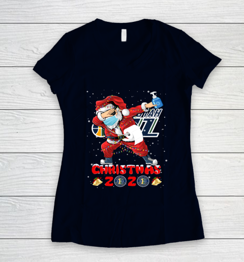 Utah Jazz Funny Santa Claus Dabbing Christmas 2020 NBA Women's V-Neck T-Shirt 2