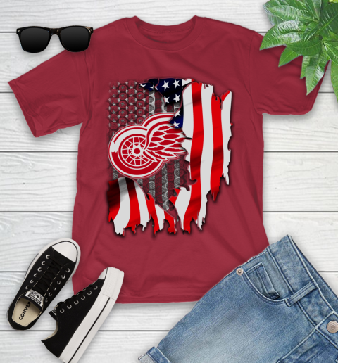 Detroit Red Wings NHL Hockey American Flag Youth T-Shirt 14