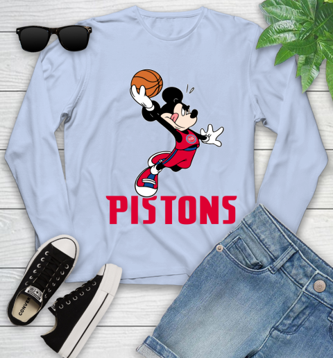 NBA Basketball Detroit Pistons Cheerful Mickey Mouse Shirt Youth Long Sleeve 9