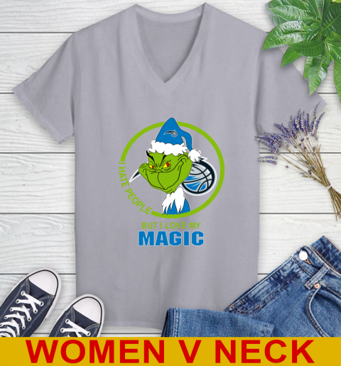 Orlando Magic NBA Christmas Grinch I Hate People But I Love My Favorite Basketball Team Women's V-Neck T-Shirt 5