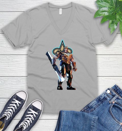 NFL Thanos Gauntlet Avengers Endgame Football New Orleans Saints V-Neck T-Shirt 4