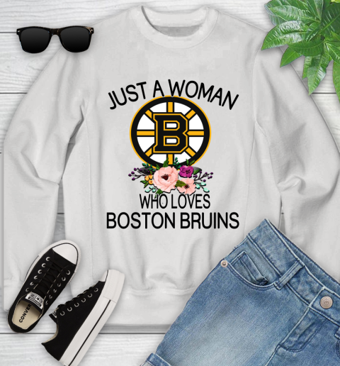 NHL Just A Woman Who Loves Boston Bruins Hockey Sports Youth Sweatshirt