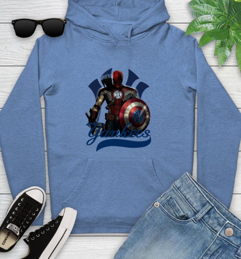MLB Captain America Thor Spider Man Hawkeye Avengers Endgame Baseball New York Yankees Youth Hoodie 12