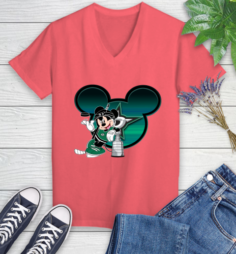 NHL Dallas Stars Stanley Cup Mickey Mouse Disney Hockey T Shirt Women's V-Neck T-Shirt 6