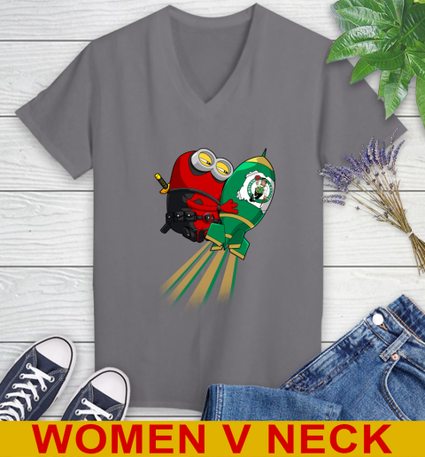 NBA Basketball Boston Celtics Deadpool Minion Marvel Shirt Women's V-Neck T-Shirt 11