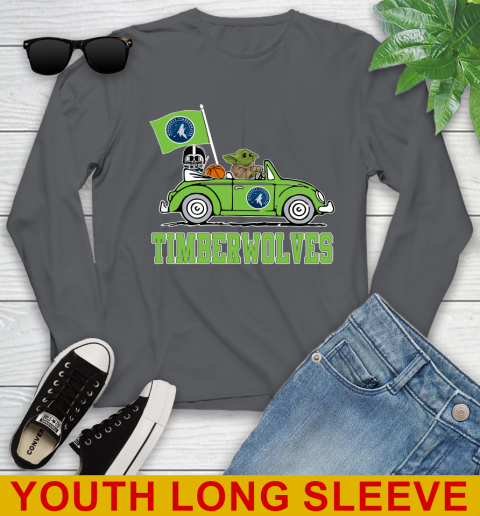 NBA Basketball Minnesota Timberwolves Darth Vader Baby Yoda Driving Star Wars Shirt Youth Long Sleeve 9