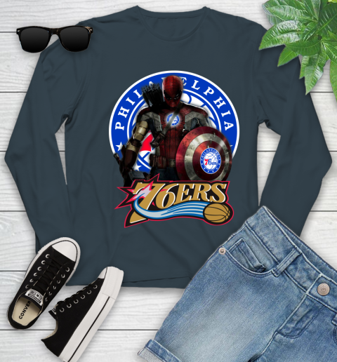 Philadelphia 76ers NBA Basketball Captain America Thor Spider Man Hawkeye Avengers (1) Youth Long Sleeve 8