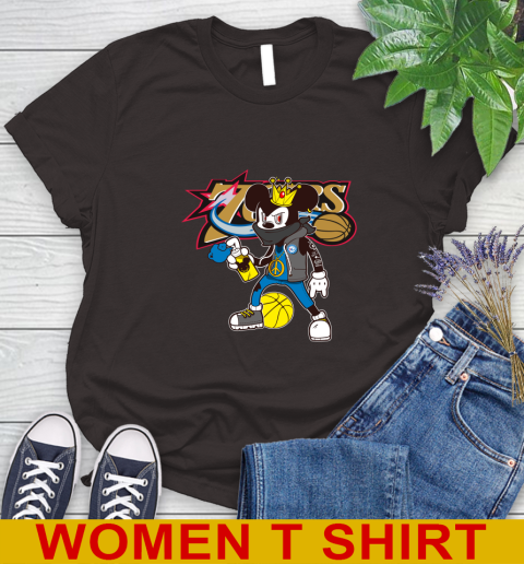 Philadelphia 76ers NBA Basketball Mickey Peace Sign Sports Women's T-Shirt 8