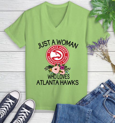 NBA Just A Woman Who Loves Atlanta Hawks Basketball Sports Women's V-Neck T-Shirt 6