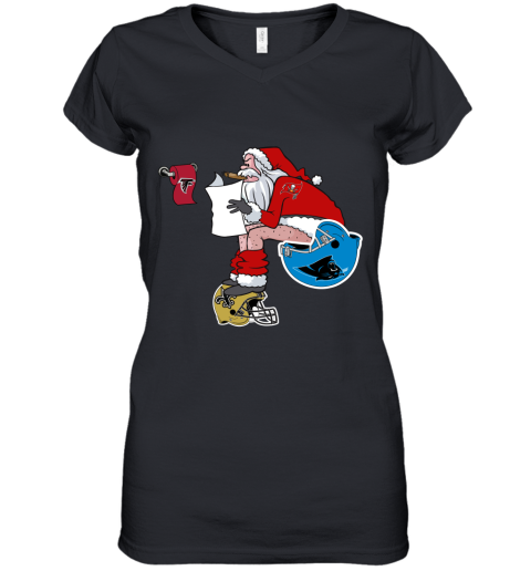pggv santa claus tampa bay buccaneers shit on other teams christmas women v neck t shirt 39 front black