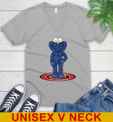 NHL Hockey Calgary Flames Kaws Bff Blue Figure Shirt V-Neck T-Shirt 4