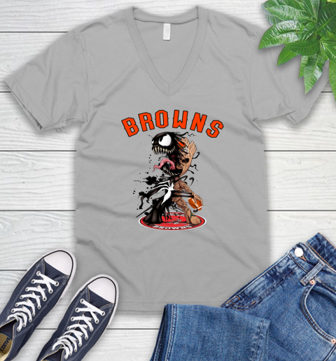 NFL Cleveland Browns Football Venom Groot Guardians Of The Galaxy V-Neck T-Shirt 4