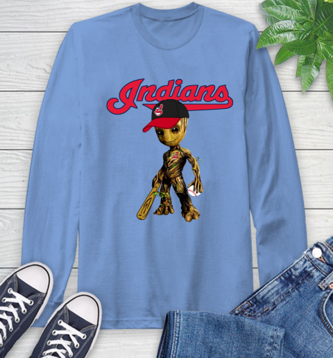 MLB Cleveland Indians Groot Guardians Of The Galaxy Baseball Long Sleeve T-Shirt 11