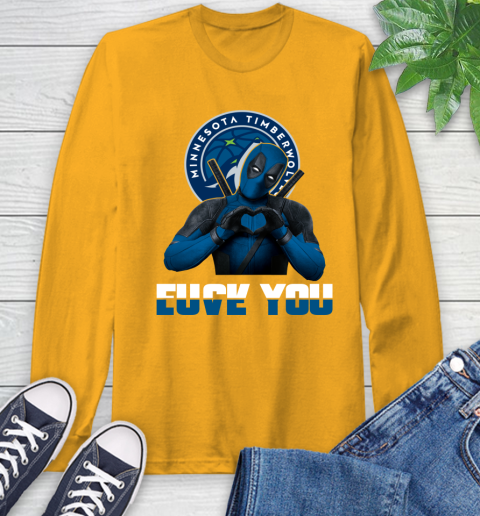 NBA Minnesota Timberwolves Deadpool Love You Fuck You Basketball Sports Long Sleeve T-Shirt 2