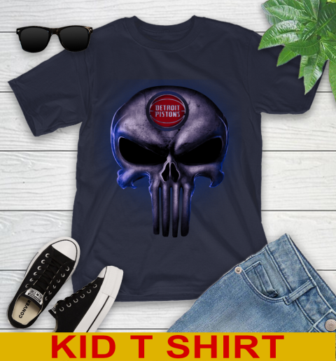 Detroit Pistons NBA Basketball Punisher Skull Sports Youth T-Shirt 2
