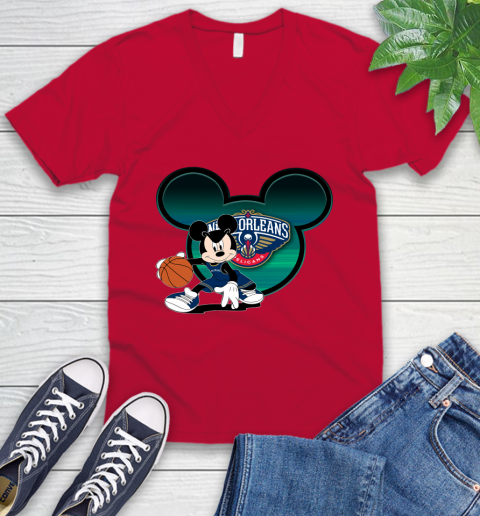 NBA New Orleans Pelicans Mickey Mouse Disney Basketball V-Neck T-Shirt 8