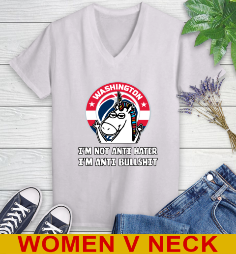 Washington Wizards NBA Basketball Unicorn I'm Not Anti Hater I'm Anti Bullshit Women's V-Neck T-Shirt