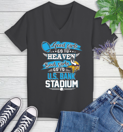 Minnesota Vikings NFL Bad Girls Go To U.S Bank Stadium Shirt Women's V-Neck T-Shirt 8