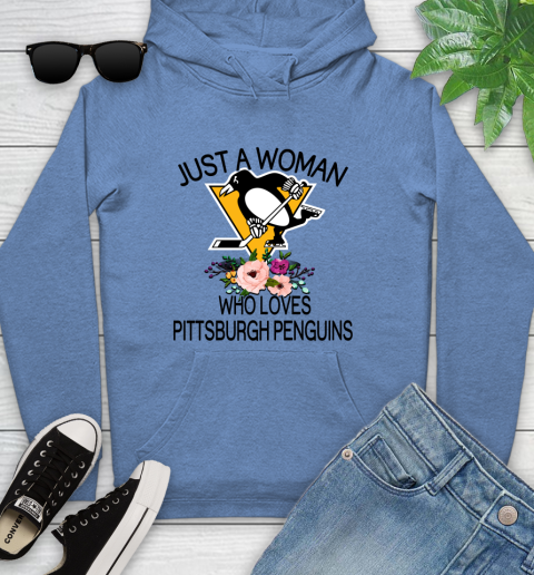 NHL Just A Woman Who Loves Pittsburgh Penguins Hockey Sports Youth Hoodie 8
