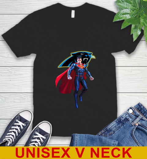 NFL Superman DC Sports Football Carolina Panthers V-Neck T-Shirt 2