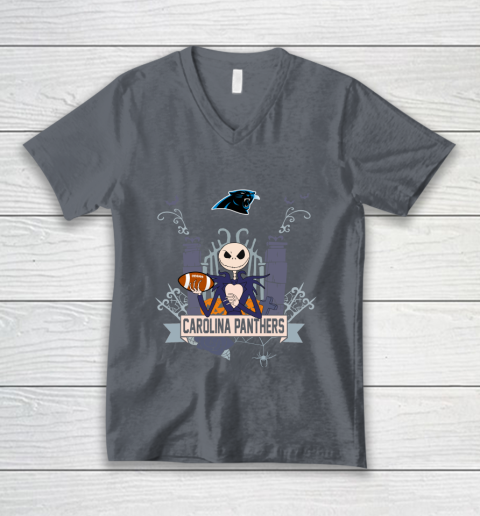 NFL Carolina Panthers Football Jack Skellington Halloween V-Neck T-Shirt 4