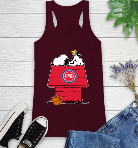 Detroit Pistons NBA Basketball Snoopy Woodstock The Peanuts Movie Racerback Tank 3