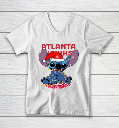 Atlanta Hawks NBA noel stitch Basketball Christmas V-Neck T-Shirt