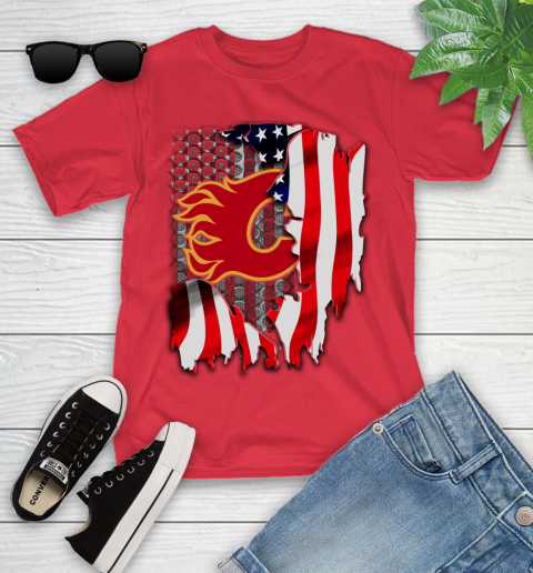 Calgary Flames NHL Hockey American Flag Youth T-Shirt 13