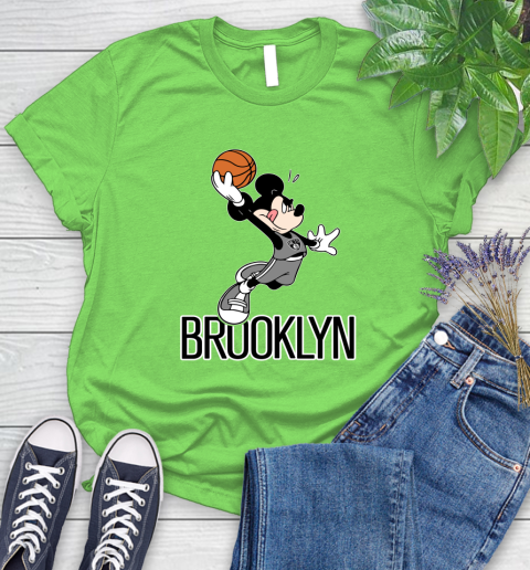 NBA Basketball Brooklyn Nets Cheerful Mickey Mouse Shirt Women's T-Shirt 10