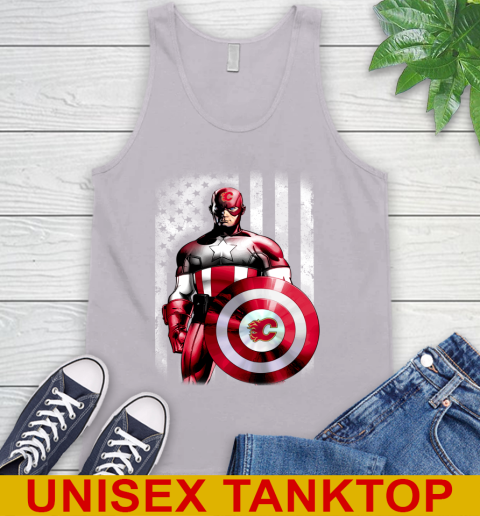 Calgary Flames NHL Hockey Captain America Marvel Avengers American Flag Shirt Tank Top 3