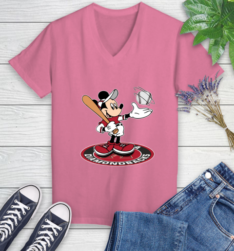 MLB Baseball Arizona Diamondbacks Cheerful Mickey Disney Shirt Women's V-Neck T-Shirt 11