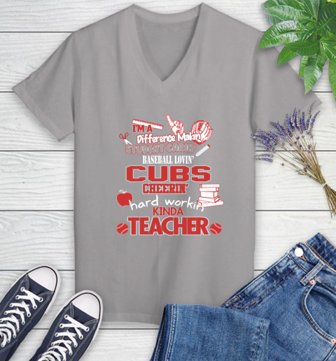 Chicago Cubs MLB I'm A Difference Making Student Caring Baseball Loving Kinda Teacher Women's V-Neck T-Shirt 4