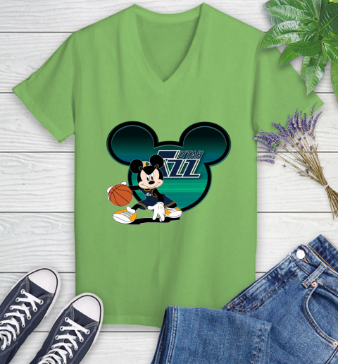 NBA Utah Jazz Mickey Mouse Disney Basketball Women's V-Neck T-Shirt 11