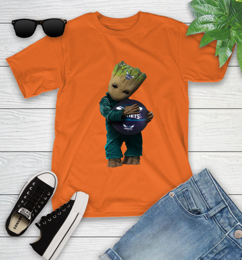 NBA Groot Guardians Of The Galaxy Basketball Sports Charlotte Hornets Youth T-Shirt 7