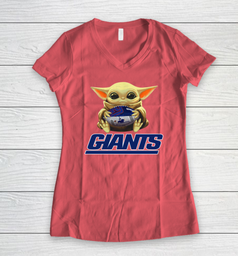 NFL Football New York Giants Baby Yoda Star Wars Women's V-Neck T-Shirt 7