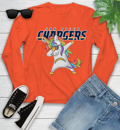Los Angeles Chargers NFL Football Funny Unicorn Dabbing Sports Youth Long Sleeve 4