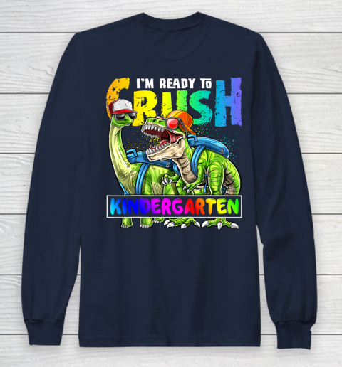 Next Level t shirts I m Ready To Crush Kindergarten T Rex Dino Holding Pencil Back To School Long Sleeve T-Shirt 2