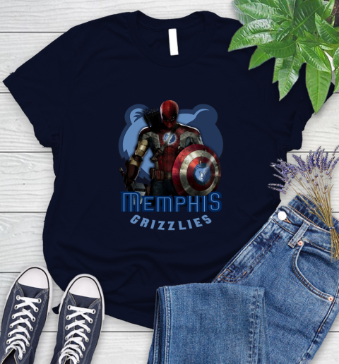 Memphis Grizzlies NBA Basketball Captain America Thor Spider Man Hawkeye Avengers Women's T-Shirt 3