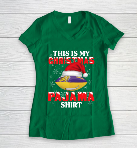 Minnesota Vikings This Is My Christmas Pajama Shirt NFL Women's V-Neck T-Shirt 3