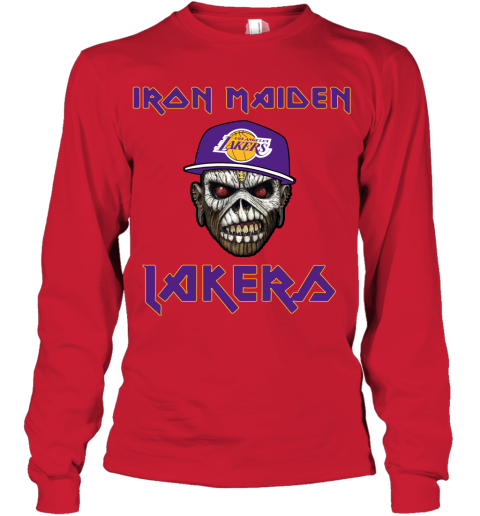 9t0a nba los angeles lakers iron maiden rock band music basketball youth long sleeve 50 front red
