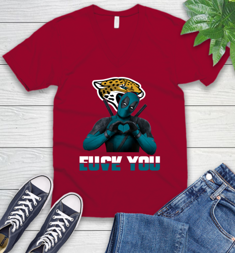 NHL Jacksonville Jaguars Deadpool Love You Fuck You Football Sports V-Neck T-Shirt 7