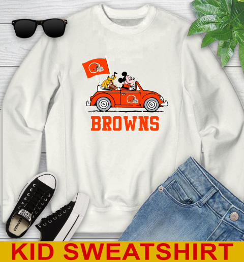 NFL Football Cleveland Browns Pluto Mickey Driving Disney Shirt Youth Sweatshirt