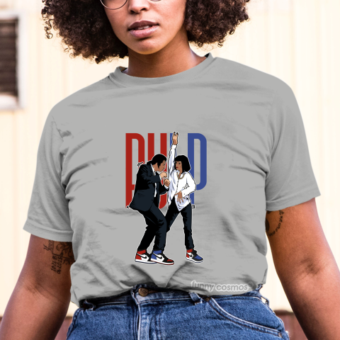 Air Jordan 1 Top 3 Jordan 1 Matching Sneaker Tshirt Pulp Fiction Dance Red and Blue Jordan Tshirt
