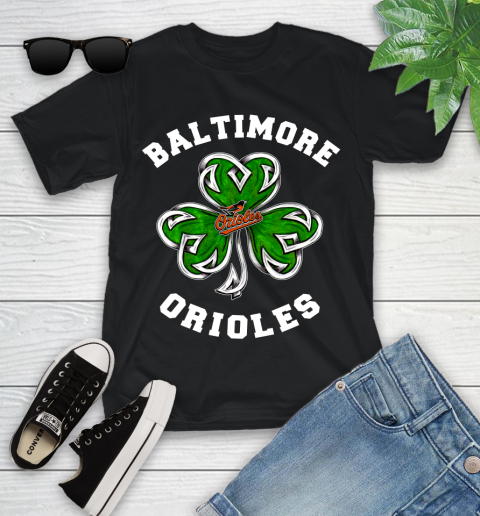 MLB Baltimore Orioles Three Leaf Clover St Patrick's Day Baseball Sports Youth T-Shirt