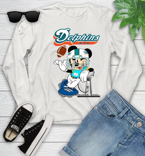 NFL Miami Dolphins Mickey Mouse Disney Super Bowl Football T Shirt Youth Long Sleeve 12