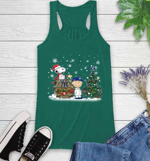 MLB New York Yankees Snoopy Charlie Brown Christmas Baseball Commissioner's Trophy Racerback Tank 6