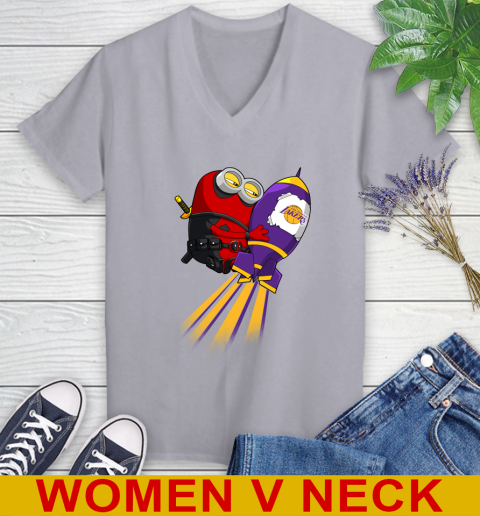 NBA Basketball Los Angeles Lakers Deadpool Minion Marvel Shirt Women's V-Neck T-Shirt 4