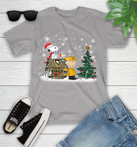 NHL Pittsburgh Penguins Snoopy Charlie Brown Woodstock Christmas Stanley Cup Hockey Youth T-Shirt 4