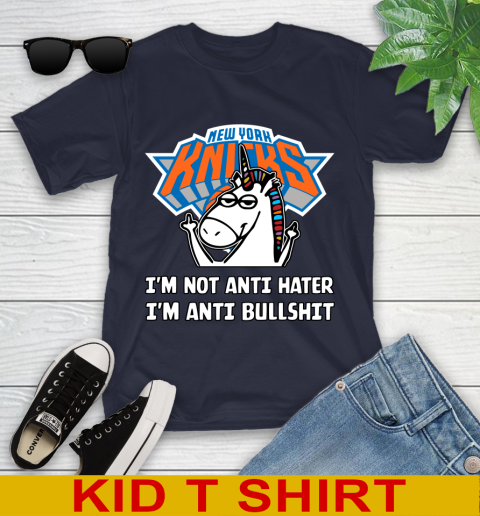 New York Knicks NBA Basketball Unicorn I'm Not Anti Hater I'm Anti Bullshit Youth T-Shirt 3